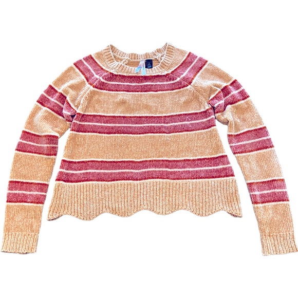 Love By Design Sweaters - Love by Design Scalloped Hem Cropped Pink & Cream Striped Sweater Sz S